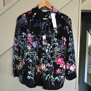 NWT!  Soft Surroundings Velvet Button-Front Top, Medium, Floral Print, New!